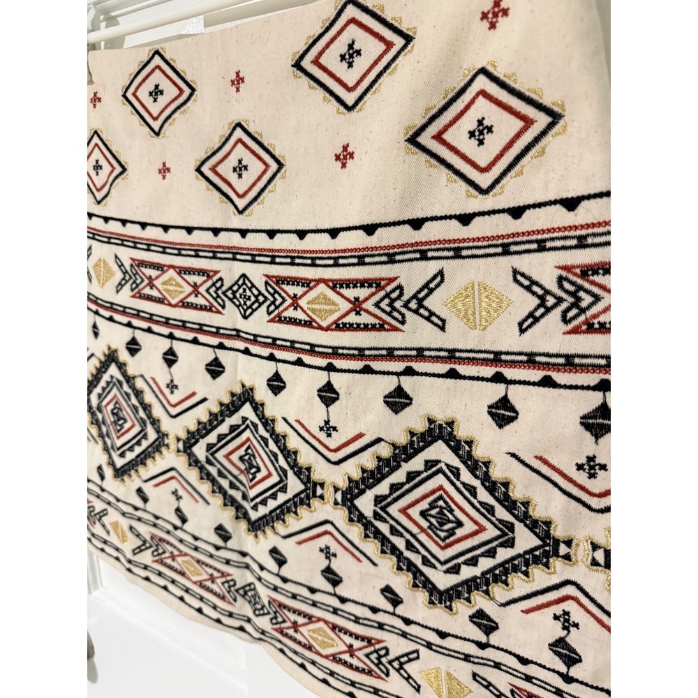 Blu Pepper Women Cream Embroidered Geometric Tribal Mini Skirt Large Boho Canvas - Picture 2 of 4